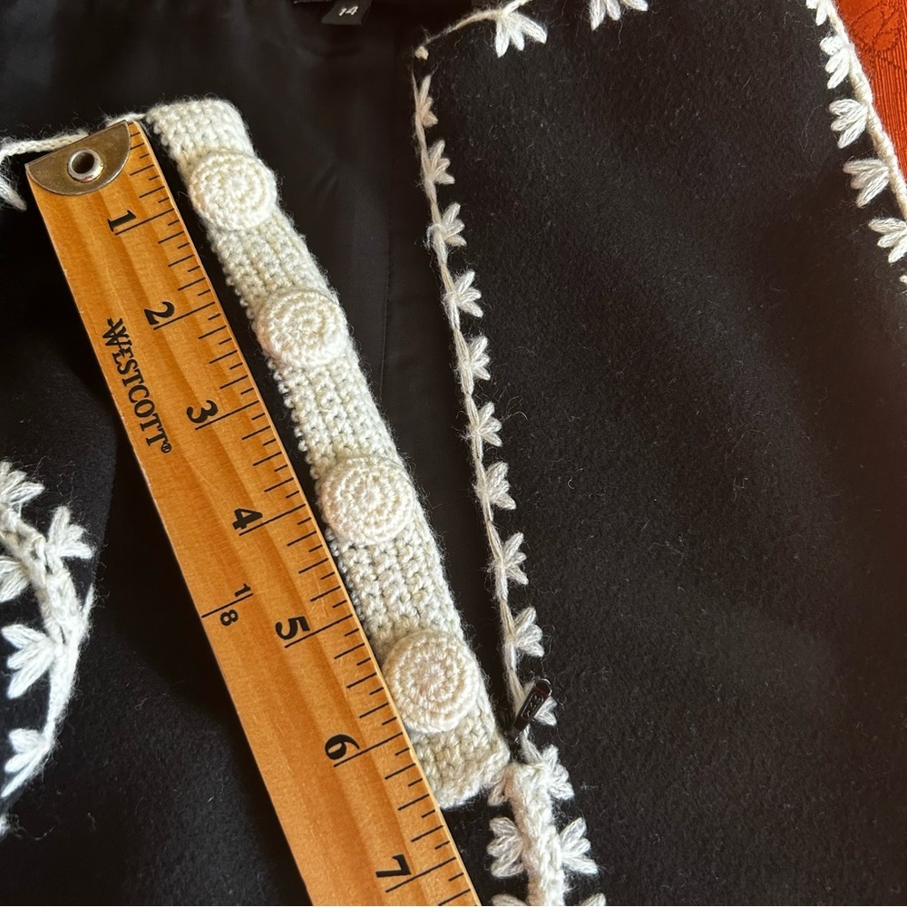 ETCETERA skirt womens 14 embroiderd soft wool blend a-line boho black cream work - Picture 11 of 15